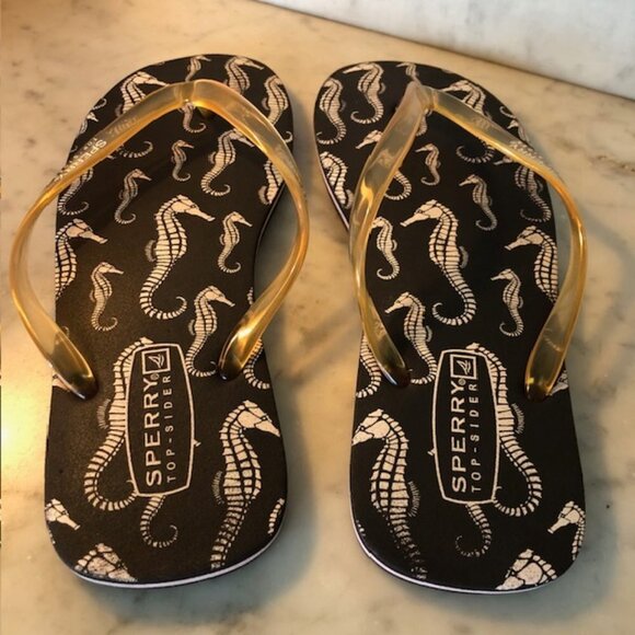 SPERRY TOP-SIDER  Seahorse Print Black Flip Flop M 7-8 - Picture 6 of 15